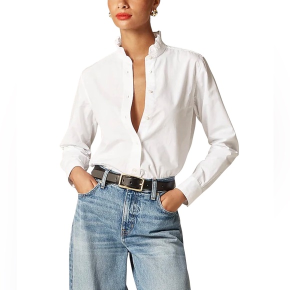 J. Crew Tops - J. Crew Women’s Long Sleeve Ruffle Button Down Cotton Blend Blouse NWT 3X White